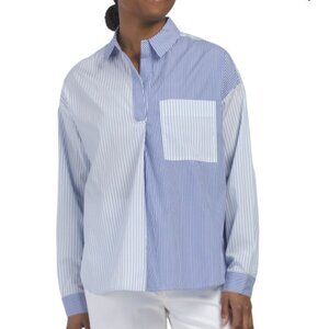 NWT Cotton Blue White Striped Long Sleeves Boyfriend Shirt Size S